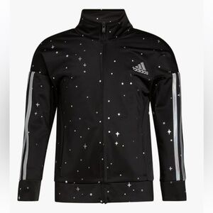 Adidas tricot black silver stars zip up track jacket girls xl 16